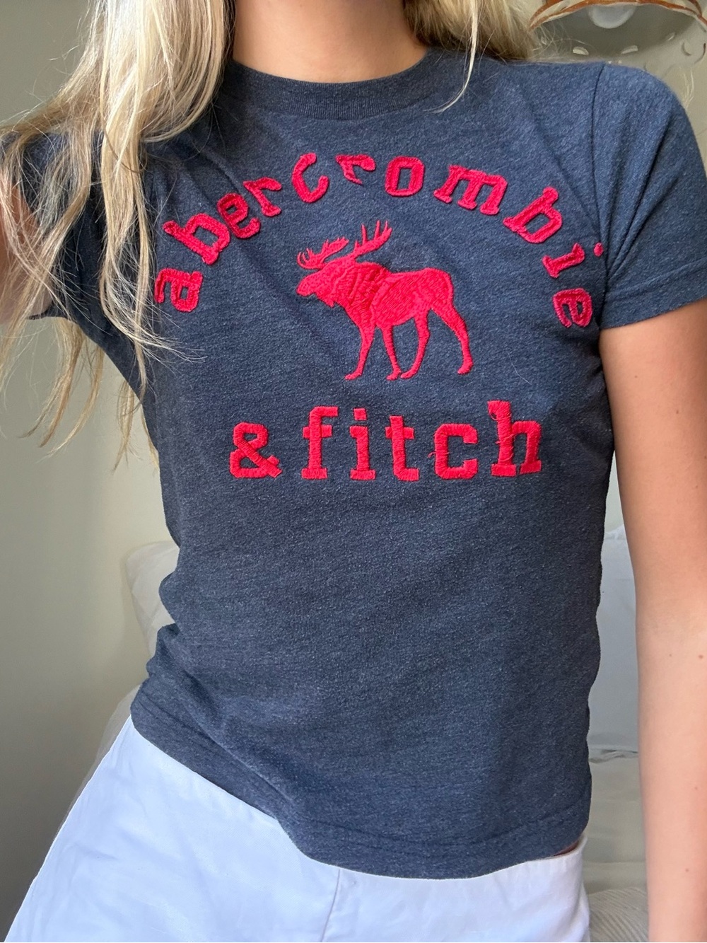 vintage Abercrombie & Fitch blue Tee with Red Logo Embroidery baby tee